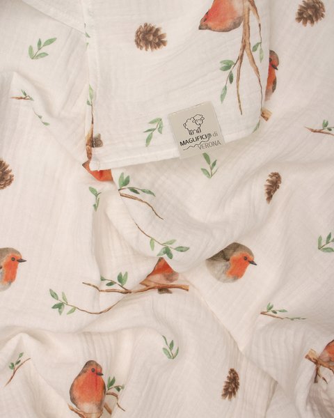 Mussola cotone neonati pettirosso 65x100cm cotone bio