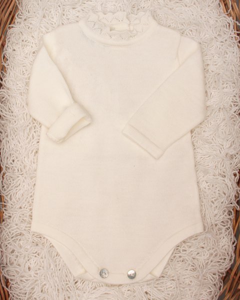 Body neonata merletti in pura lana merino