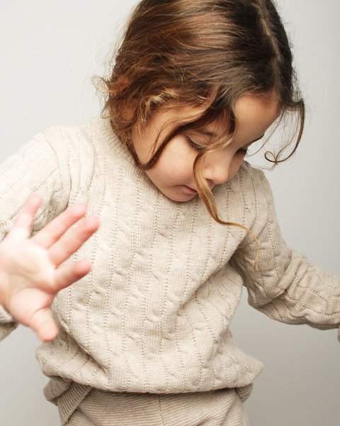 Maglia trecce bimbi in pura lana merino ultrafine