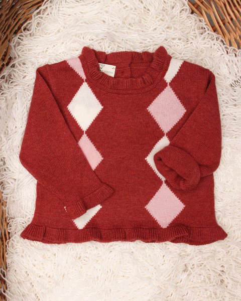 Maglia neonata rombi in pura lana merino ultrafine