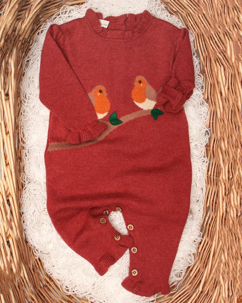 Tutina in maglia neonata pettirosso in pura lana merino ultrafine