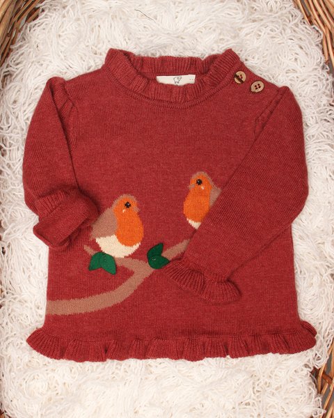 Maglia neonata pettirosso in pura lana merino ultrafine