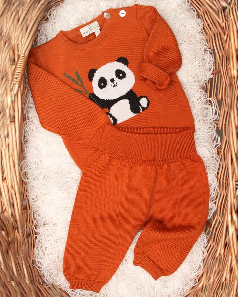 Completo neonati panda in pura lana merino