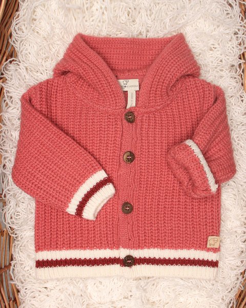 Giacca cappuccio riga neonati in pura lana merino ultrafine