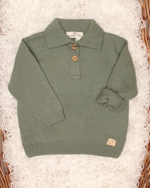 Polo neonato manica lunga in pura lana merino ultrafine