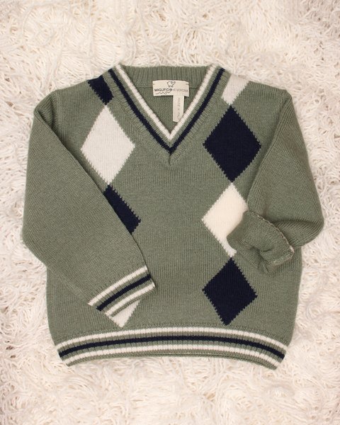 Maglia neonato rombi in pura lana merino ultrafine