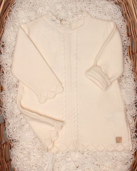 Vestitino neonata merletto in pura lana merino