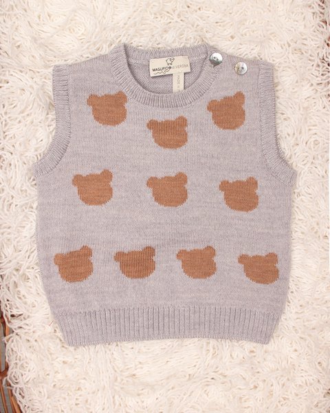 Gilet neonato teddy in pura lana merino