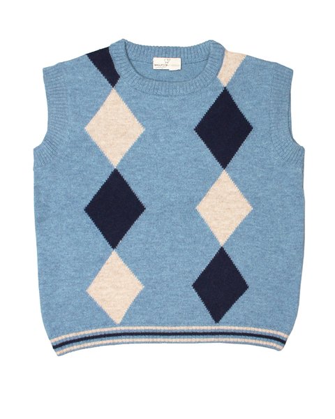 Gilet bambino rombi in pura lana merino ultrafine
