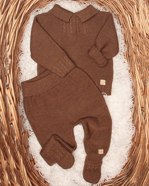 Completo neonato invernale colletto in pura lana merino