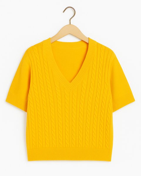 Maglia scollo v trecce in puro cotone donna