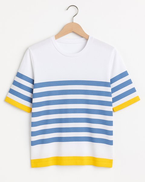Maglia manica corta rigata in puro cotone donna