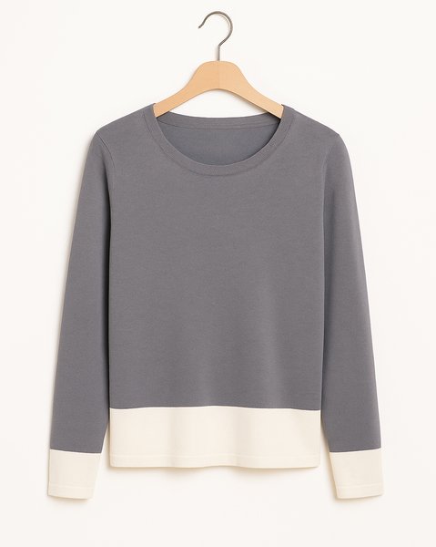 Maglia girocollo bicolore in viscosa donna