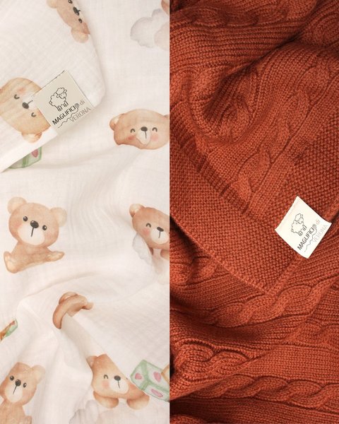 Set copertina lana cotta e mussola cotone