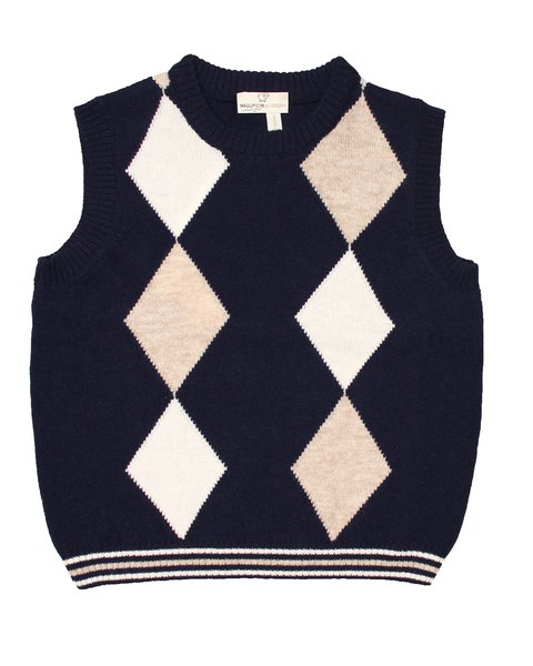 Gilet bambino rombi in pura lana merino ultrafine