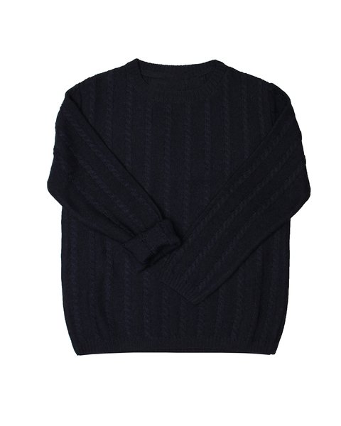 Maglia girocollo con treccine in pura lana