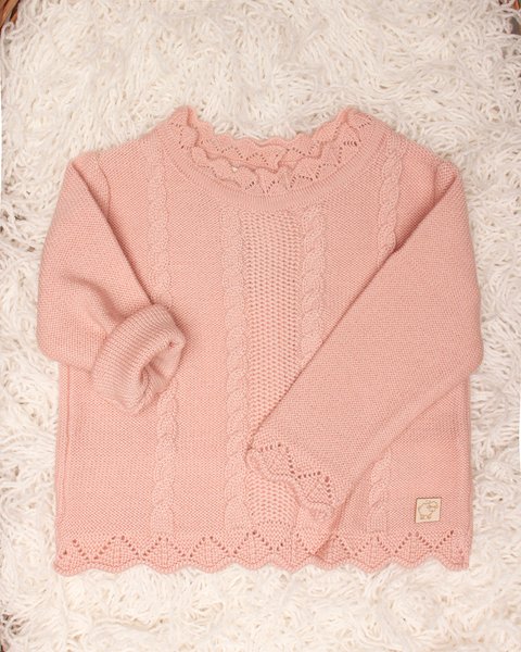 Maglia punzonata in pura lana merinos per neonate