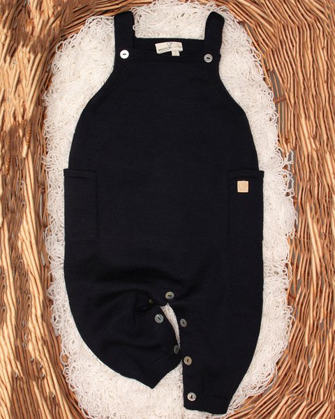 Salopette neonato taschine in pura lana merino