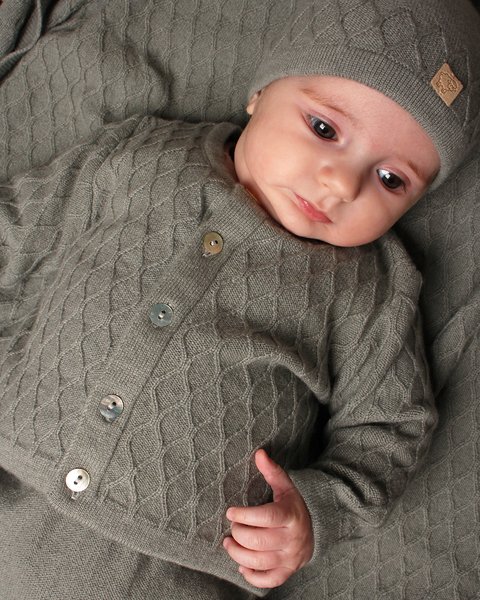 Giacca coreana neonati losanghe in puro cashmere