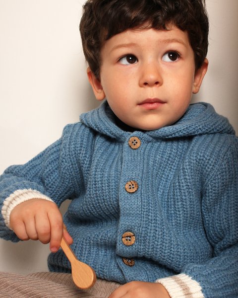 Giacca cappuccio riga bimbi in pura lana merino ultrafine