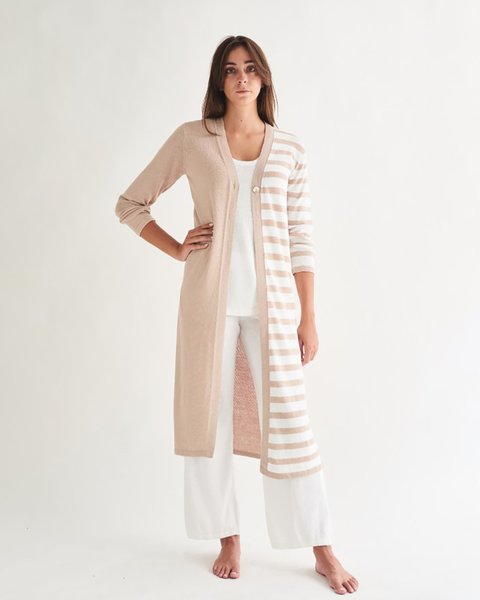 Cardigan maxi rigato donna cotone-lino