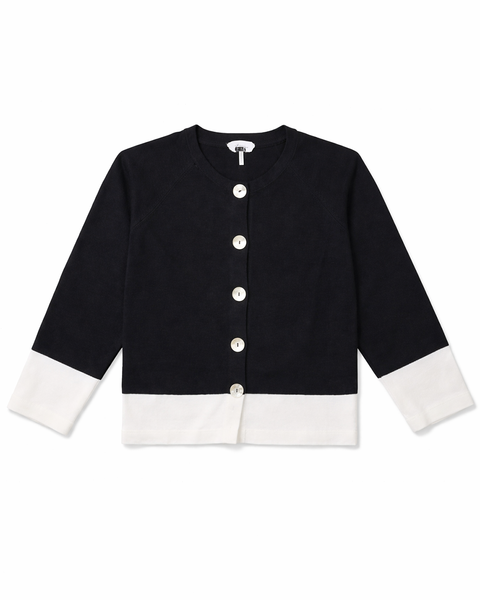 Cardigan bicolore donna cotone-lino