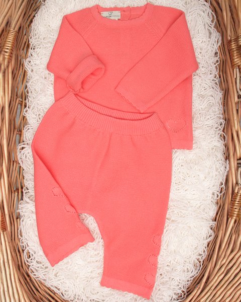 Completo lungo cuori in puro cotone bio neonate