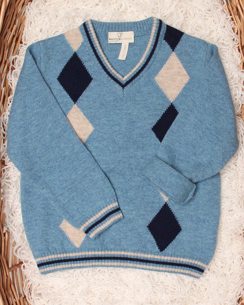 Maglia neonato rombi in pura lana merino ultrafine