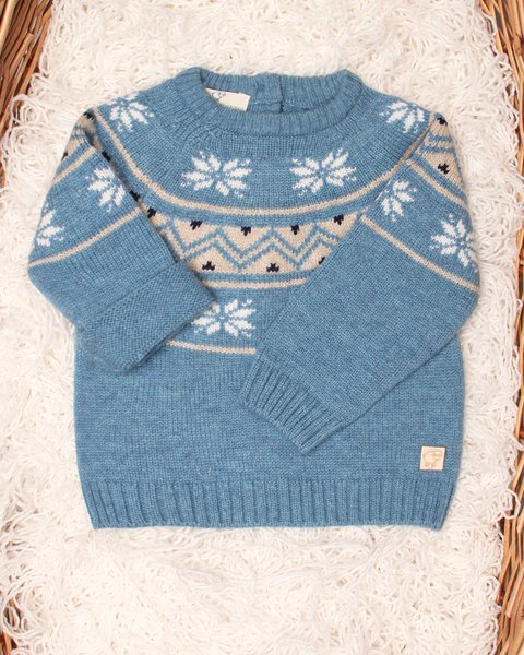 Maglia neonati jacquard in pura lana merino ultrafine