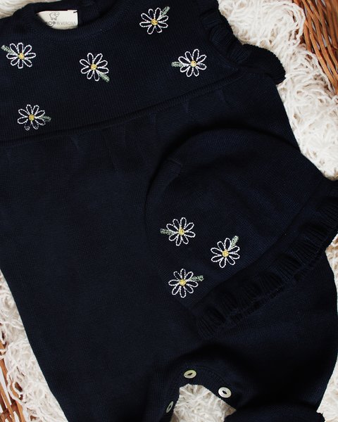 Tutina margherite ricamo puro cotone bio neonata