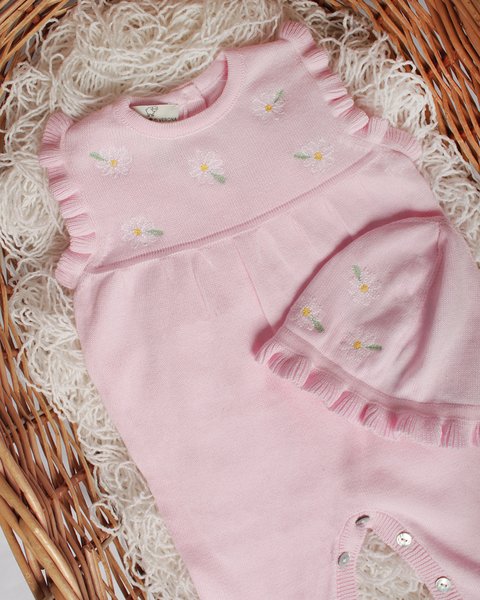 Tutina margherite ricamo puro cotone bio neonata