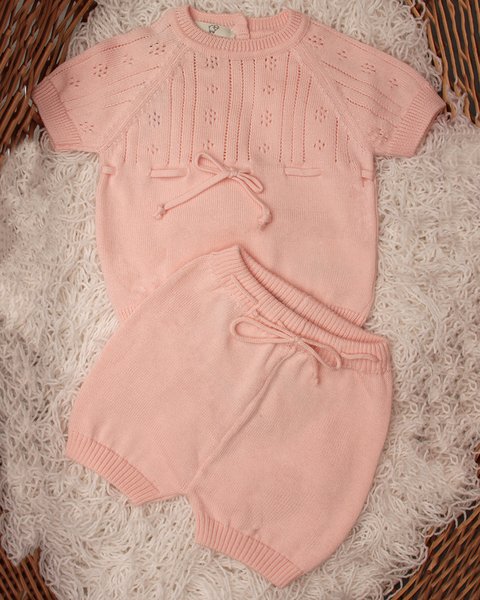 Completo in maglia amaranto in puro cotone bio neonate